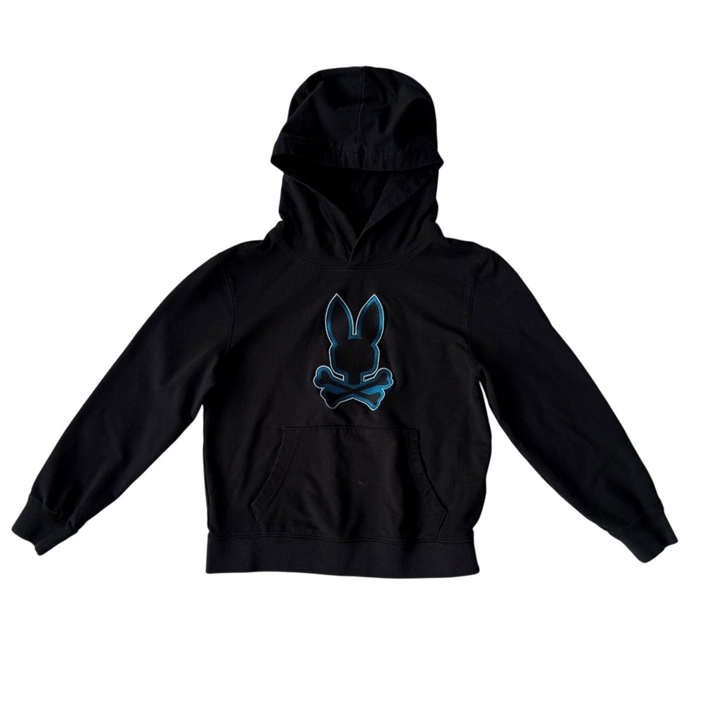 PSYCHO BUNNY Walter Micro French Terry Hoodie, Black, Kids Size Small (7-8)